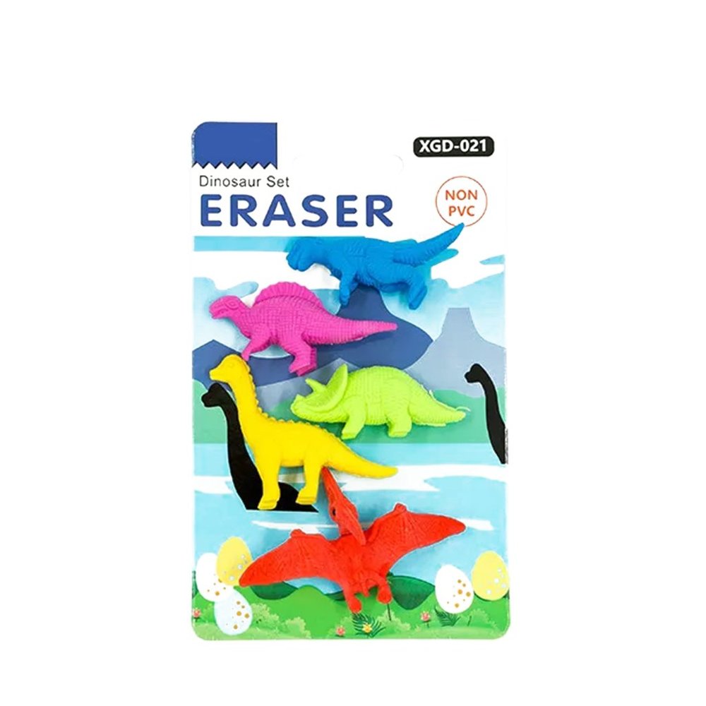 Dinosaur Cartoon Pencil Eraser Set for School Kids